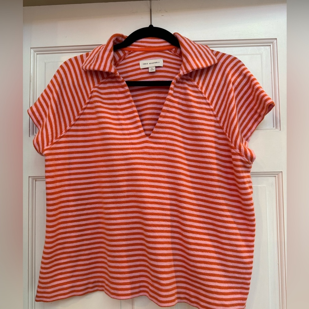 free assembly fun pink and orange stripe collared shirt